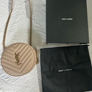 Saint Laurent Vinyle Round Camera Bag Matelasse Chevron Leather